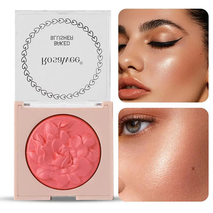 European American Style Rose Blush with Shimmer Fine Glitter Highlighting Contour Powder for Face Natural and Three-Dimensional