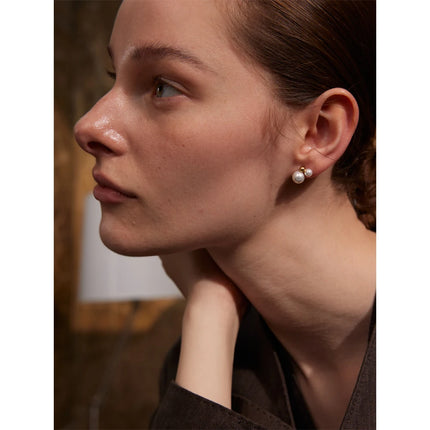 Yhpup Korean Style Imitation Pearls Round Stud Earrings Charm Stainless Steel Small Golden Daily Jewelry Gold Platinum Plated