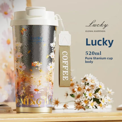 100% Pure Titanium Couples Coffee Mug - 520ml  Cup, Compact Portable for Office/Outdoor/Travel, Coffee Heat Retention