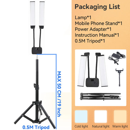 45W LED Video Light Double Arms Fill LED Light Selfie Light Long Strips LED Light for Photo Studio Live Broadcast Tiktok Stream