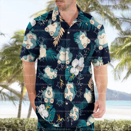 2026 SUMMER New Snorlax Hawaiian Shirt Tropical Anime Aloha Shirt Summer Sports Men's T-Shirt Children's Clothing Tee Y2k Woman