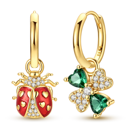 Women original 925 Silver Golden Glowing Firefly Stud Earring Bilayer Round Droplets Heart Gold Hoop Earrings Party Jewelry Gift