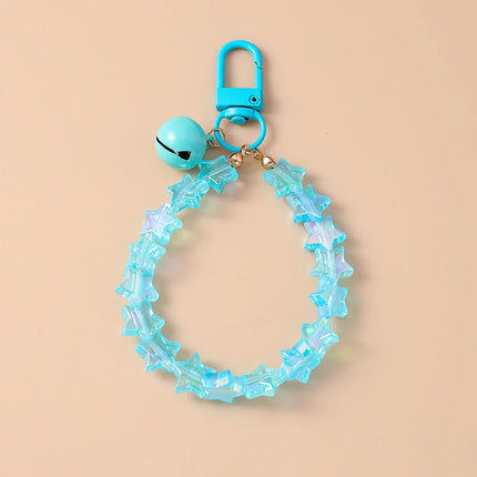 Fashion Colorful Handmade Star Beads Bracelet Bell Keychain for Car Key Women Men Handbag Pendant Keyrings DIY Jewelry Gifts
