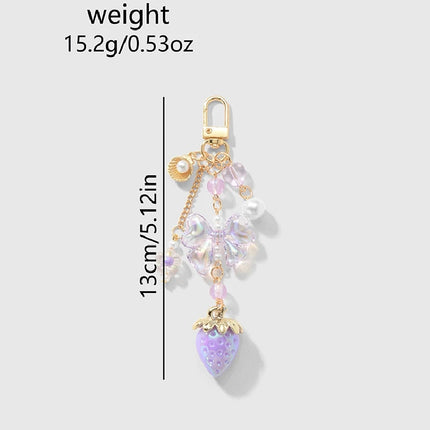 Y2K Bowknot Strawberry Keychain for Women Exquisite Sweet Flower Peach Bag Pendant Cute Romantic Accessorymobile Phone Chain