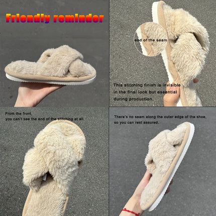 Fashion Women Fluffy Slippers Cross Band Soft Plush Cozy House Shoes Furry Open Toe Indoor Outdoor Slip Warm Anti Skid Sole