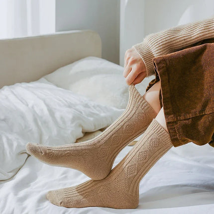 New Cashmere Wool Socks Women's Winter Thicken Warm Black White Pack Set Thermal Japanese Fashion Solid Color
