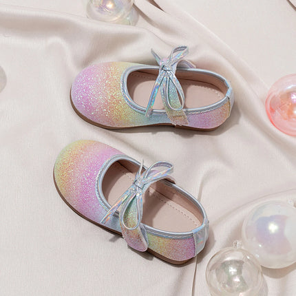 Girl's Princess Shoes Glittery Rainbow Color Beautiful Autumn Kids Single Shoe Flat Mermaid Toddler Anti-Slip Children's Shoe