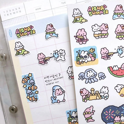 Cartoon Stickers Korean Cute Graffiti Style Rabbit Stickers Kawaii Cartoon Animal Stickers Hand Account Diary Scrapbook Stickers
