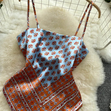 Women's Slim Fit Printed Tank Top Knot Back Design Versatile Strapless Top Commute Style Summer Collection