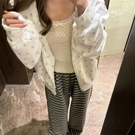 Dog Paw Print Zipper Hooded Coat Spring And Autumn Dressing Up Collection Casual Streetwear Zip Up Sweatshirts Long Sleeve