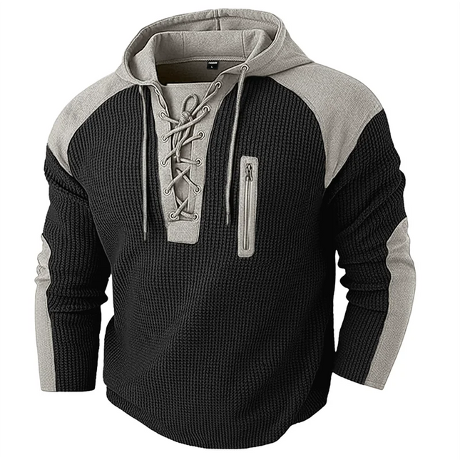 Spring Autumn Men's Casual Hooded Sweatshirt Vintage Patchwork Casual Sports Sweatshirts Mlae Fashion Drawstring Pullover Hoodie