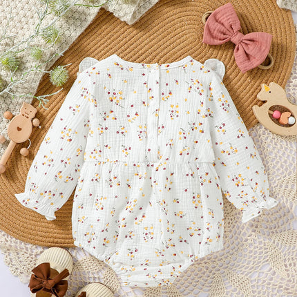 2024 Baby Girls Long Sleeve Autumn Floral Casual Cute Jumpsuit With Bow For Newborn-18M Clothing Daily Wear +Headband