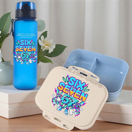 2pcs Steal A Brainrot Bento Lunch Box Water Bottle 67 Six Seven Cartoon Printed Lunch Box Boys School Supplies Children Gifts