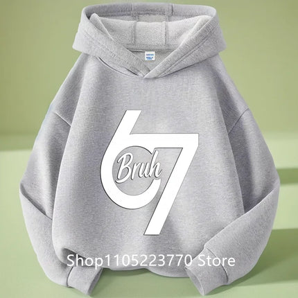 Spring And Autumn Single Casual Fashion Christmas #67 Boys Black Hoodie, Six Seven, Hand Support 67 Cartoon Print Pattern