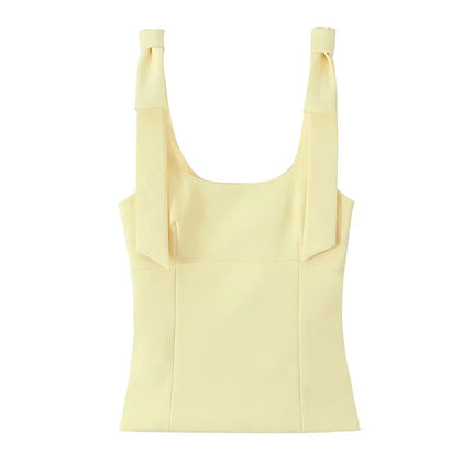 WOMAN 2025 Bow Crop Top Woman Yellow Sexy Backless Top Women White Sleeveless Tops for Women Summer Camisole Bustier Top Female