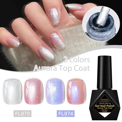 8ml Aurora Glitter Top Coat Gel Nail Polish Pearl Effect Semi Permanent Soak Off UV Gel LED Nail Art Varnish Nail Supplies DIY