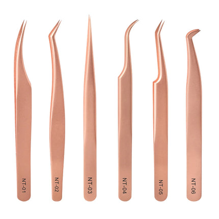 New Professional Fiber Tip Tweezers Rose Gold Lashes Tweezers Stainless Steel Eyelash Extension Tweezers Makeup Tools