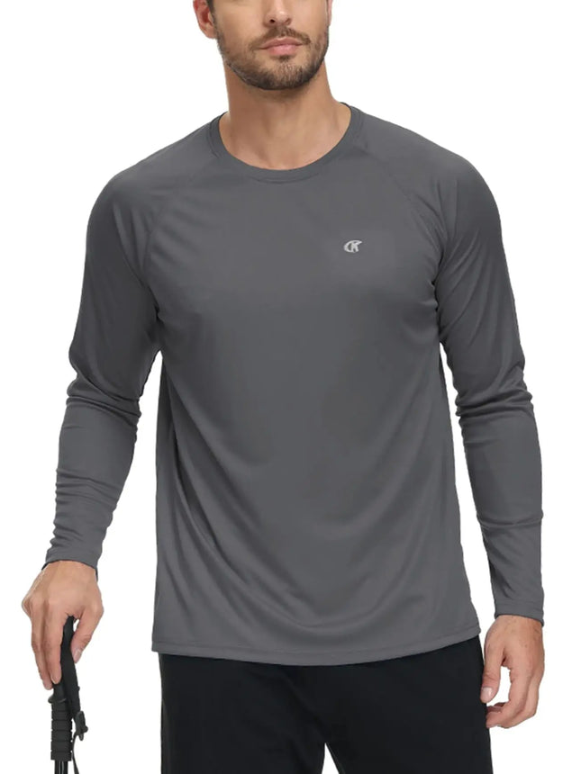 Men UPF 50+ Long Sleeve T-Shirt, Rash Guard Breathable Tops, Pullover Shirt for Sport Fishing Hiking Running Beach Surfing