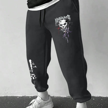 Men's Gothic Metal Skull Lightning Thorn Cross Print Sweatpants Elastic Waist Soft Dark Punk Street Hip Hop Joggers