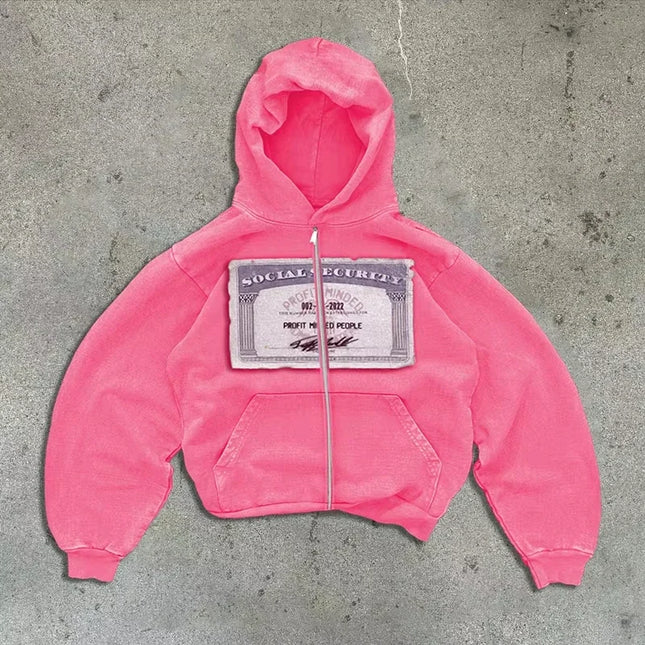 Hip-hop retro autumn casual zipper hoodie personalized pattern print Harajuku street style men's and women's sweatshirt y2k