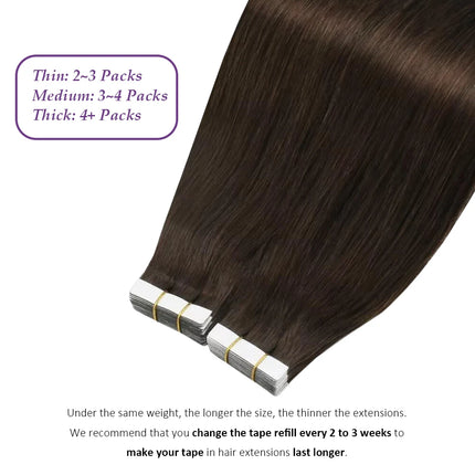 Human Hair Tape In Extensions Silky Straight Natural Color #2 Brown Color Hair Extensions Invisible 100% Real Human Hair Tape In