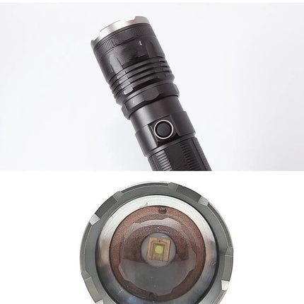 New model LED adjustable focus flashlight, USB rechargeable, aluminum alloy, high-intensity, outdoor camping self-defense flashl