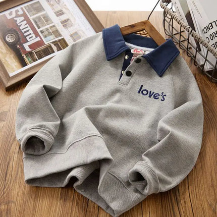 New Letter Printed Boys Polo Sweatshirt Autumn Sportswear Costume Kids Tops Children's Clothes Pullove Teen 6 8 10 12 14 Years