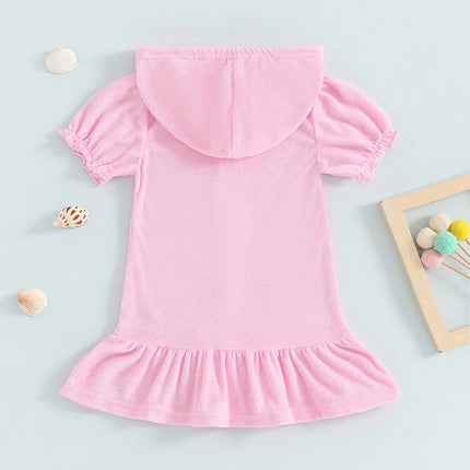 Girls Swimwear Cover-ups Solid Color Short Sleeve Zipper Ruffle Beach Dress Toddler Bathing Suit Kids Bikini Cover Up 1-8Y
