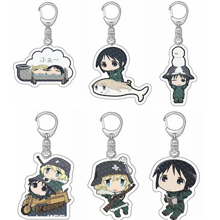 Fashion Anime Girls Last Tour Keychain Kawaii Chito and Yuri Cartoon Figures Acrylic Pendant Key Chain Backpack Bag Ornament