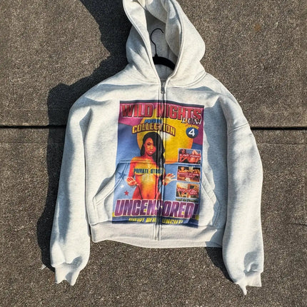 Luni Wild Nights Live Print Loose Zipper Hoodie Women Street Y2k New Hip Hop Punk Rock Sweatshirt Best Sell Unisex Casual Hoodie