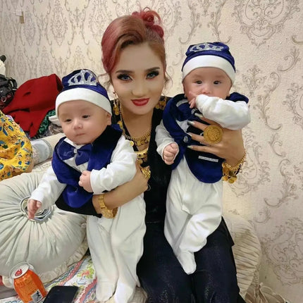 Royal Blue Velvet Baby Romper Outfits Set Welcome Home Nursery Infant Nest Luxury Crown Receiving Blanket Outfit Set