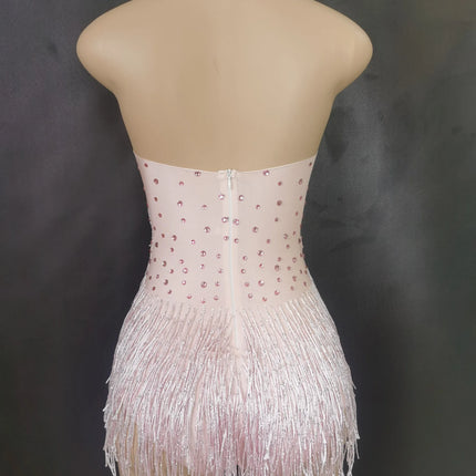 Sparkly Rhinestones Fringe Bodysuit WomenVightclub Party Dance Costume Stage Wear SexyTassel Leotard Performance Clothing G7