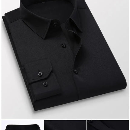 Men's Slim Fit Long Sleeve White Shirt Wedding Groomsmen Business Formal Korean Style Polyester Fiber Non-Iron Treatment