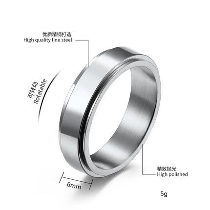 Anxiety Fidget Spinner Stainless Steel Black Rings Simple Titanium Steel Ring for Men Women High Quality Anti Stress Jewelry