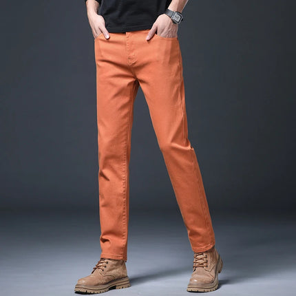 Spring Autumn Men's Stretch Jeans Fashion Straight Slim Pants Classic Brand High Quality Male Business Casual Denim Trousers