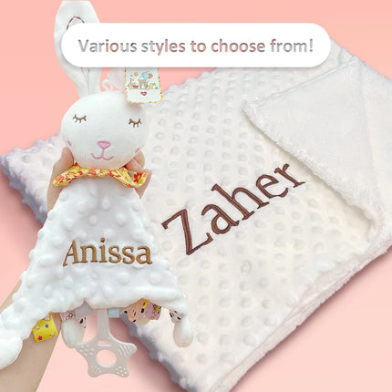Personalized Soft Plush Baby Blanket with Name Newborn Stroller Sleeping Dolls Custom Towel Cover -appease Soother Gift