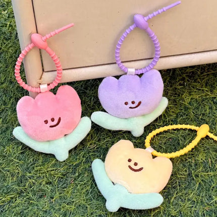 1PC Cute Cartoon Plush Tulip Keychain, Soft Stuffed Flower Doll Bag Pendant, Kawaii Flower Decoration Gift for Girls