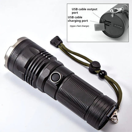 New model LED adjustable focus flashlight, USB rechargeable, aluminum alloy, high-intensity, outdoor camping self-defense flashl