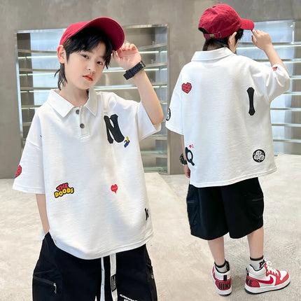 Kids Fashion Design Summer Polo Shirt for Tween Boys Casual Short Sleeve Polo T-shirt Teenage Child Trendy Streetwear Polo Shirt
