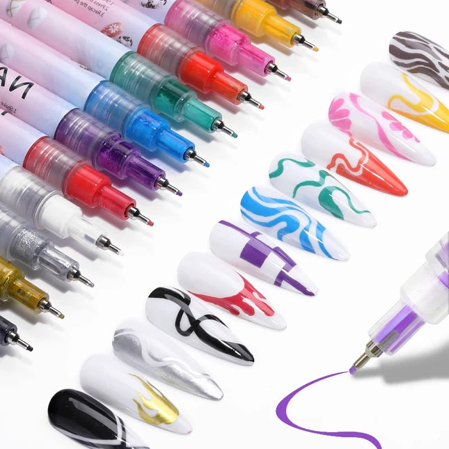 One Set Nail Art Drawing Graffiti Nail Polish Waterproof Painting Liner Pen DIY 3D Abstract Lines Flower Nail Manicure Tools