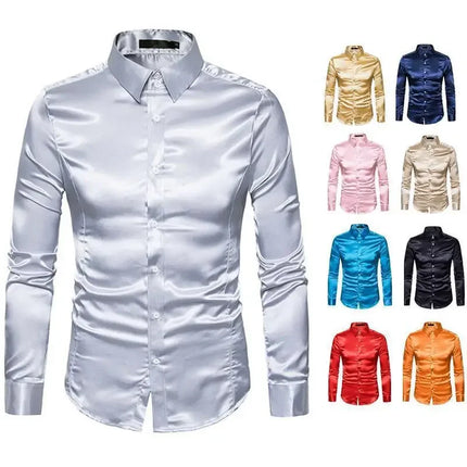 Amazon Spring Autumn Men's Long Sleeve Shirt Casual Fashionable Shiny Interior Top Men's European Style Foreign Trade Shirt