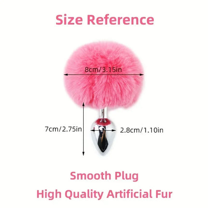 Anal Plug Bunny Tail Set, 2Pcs Metal Stainless Steel Buttplug, Flared Base for Safety, Adult Sex Toy for Couple Play