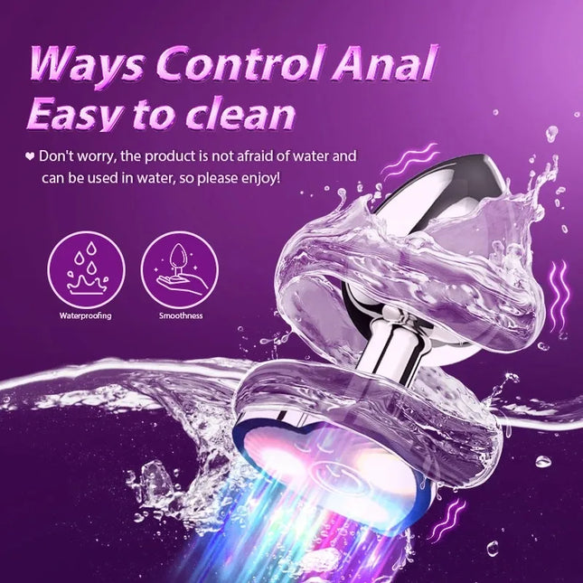 Vibrating Remote Heart-Shaped App Control Metal Anal Plug for Men and Women, Adult Luminous Electric Anal Dildo Couple Intimate Toys
