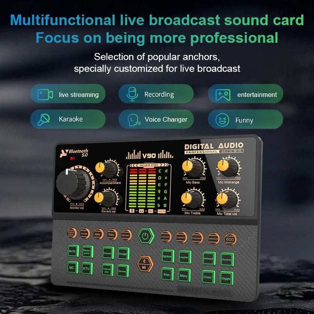 Gaming Audio Mixer, Streaming Mixer with Audio Interface BT Sound Board Voice Changer Sound Card, for PC Phone Live Streaming