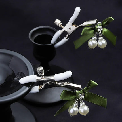 1Pair Sexy Bowknot Adjustable Nipple Clamp Breast With Pearl Bdsm Small Bell Adult Fetish Flirting Teasing Sex Toys For Couples