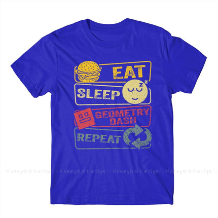 Geometry Dash Repeat Retro Vintage Print Cotton Shirt Hombre Geometry dash Men Streetwear Adult Tee Unisex O Neck Women T-Shirt
