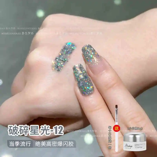 MUSELUOGE 12color Broken Starlight Glitter Gel Nail Polish Explosion-flash Semi Permanent Soak Off UV Nail Gel For Nail Salon