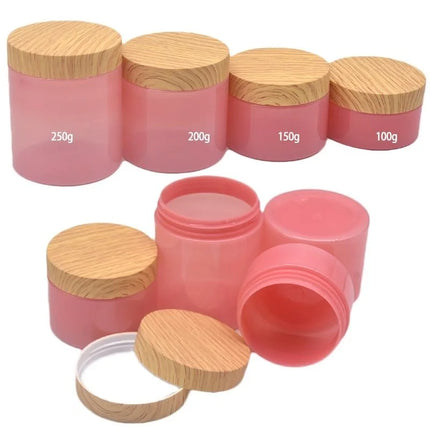 25pcs/lot Empty 100-250g Eye/Face Cream Jar Facial Mask Plastic Makeup Container Lotion Cosmetic Bottle With Imitation Wood Lid