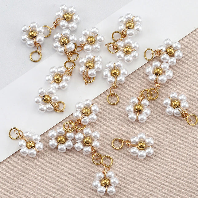 20pcs Stainless Steel Flower Imitation Pearl Beads Charms Pendants for Jewelry Making DIY Handmade Necklace Bracelet Accessories