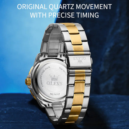 OLEVS Men's Watches Luxury Diving Series Stainless Steel Waterproof Luminous Dual Calendar Fashion Quartz Wristwatch for Men